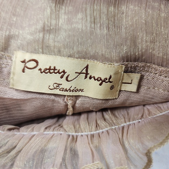 Pretty Angel Boho Blouse WOMENS SZ L Gold Sheer Festival Romantic Top - Picture 9 of 12
